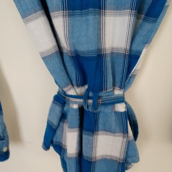 AEO plaid ruffled front shirt with waist tie - Picture 3 of 7